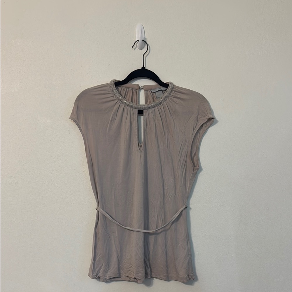 H&M Tan Cap Sleeve Tie Front Blouse